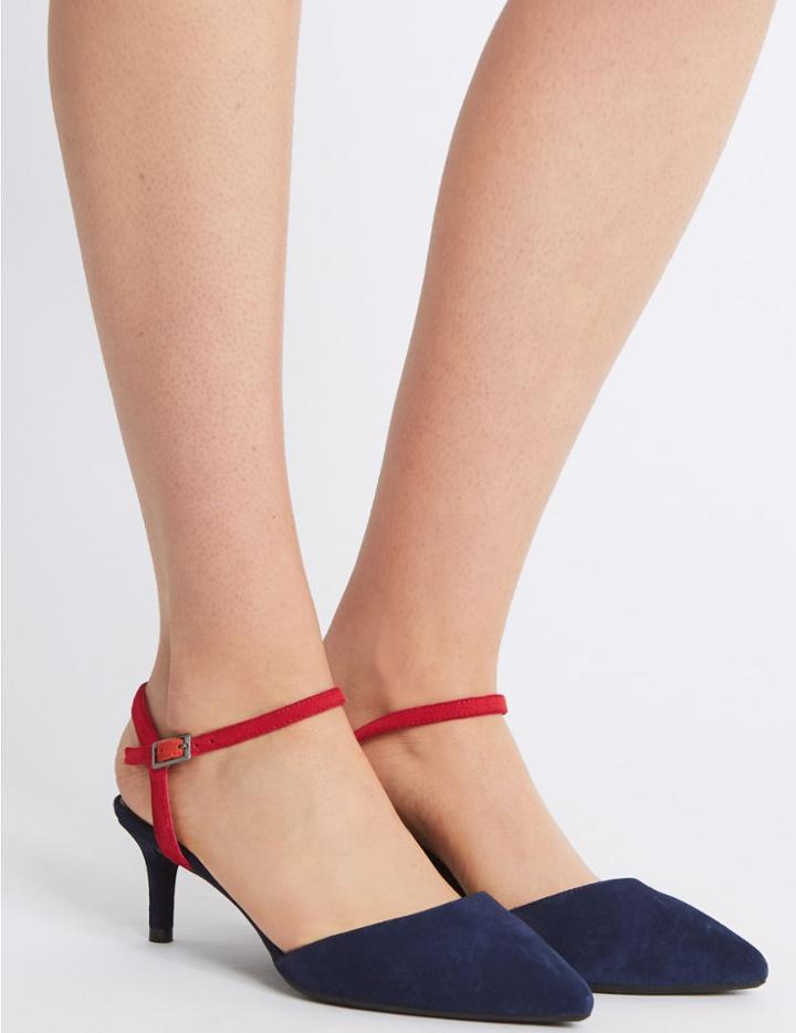 Marks & Spencer Suede Kitten Heel Court Shoes Midnight Mix