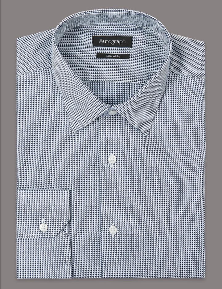Marks & Spencer Pure Cotton Tailored Fit Textured Shirt Dark Navy Mix