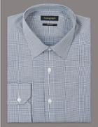 Marks & Spencer Pure Cotton Tailored Fit Textured Shirt Dark Navy Mix