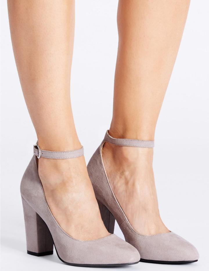 Marks & Spencer Block Heel Ankle Strap Court Shoes Grey