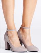 Marks & Spencer Block Heel Ankle Strap Court Shoes Grey
