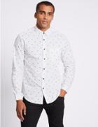 Marks & Spencer Slim Fit Bee Print Shirt With Pocket White Mix