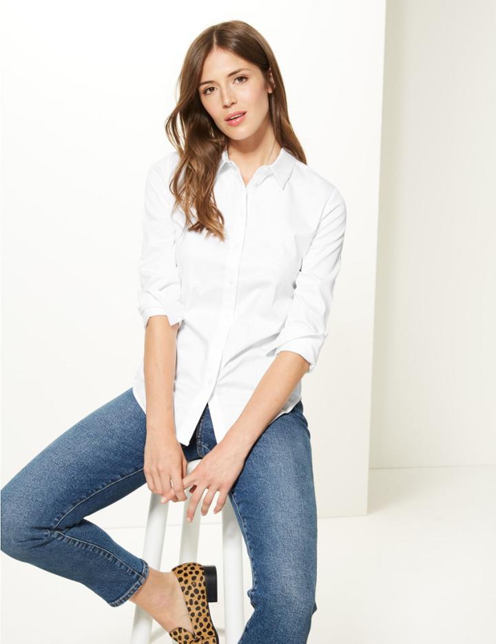 Marks & Spencer Fuller Bust Long Sleeve Shirt White