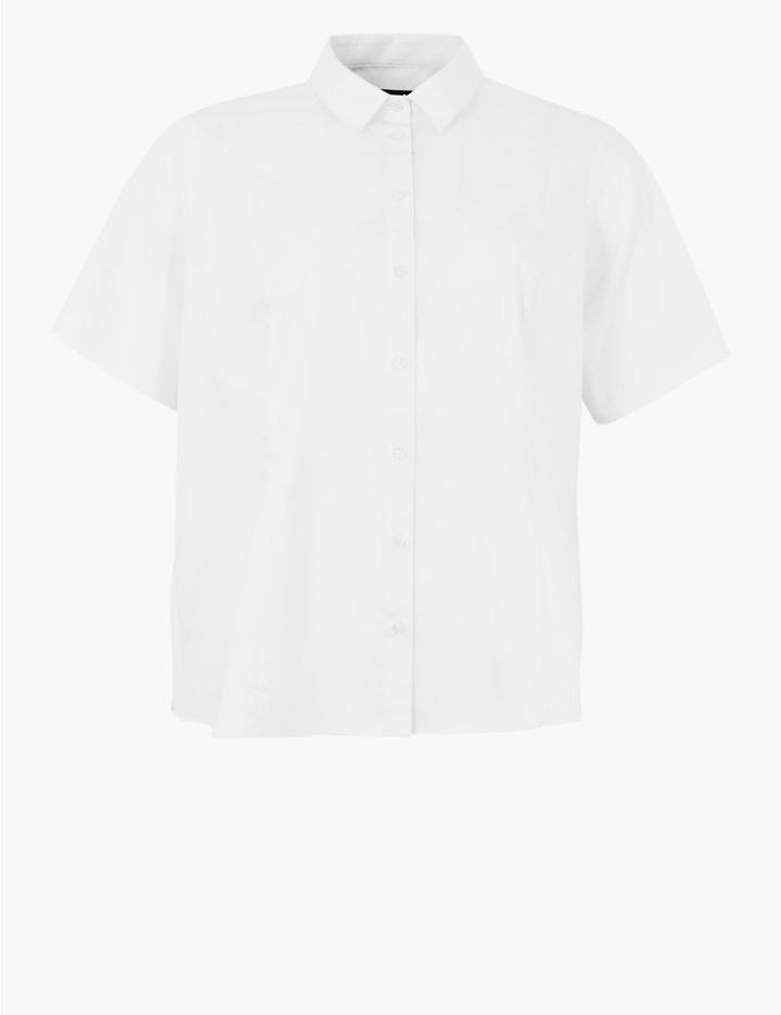 Marks & Spencer Curve Button Detailed Short Sleeve Shirt White