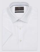Marks & Spencer Pure Cotton Short Sleeve Slim Fit Shirt White