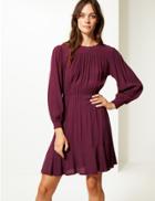 Marks & Spencer Ruffle Hem Long Sleeve Skater Dress Plum