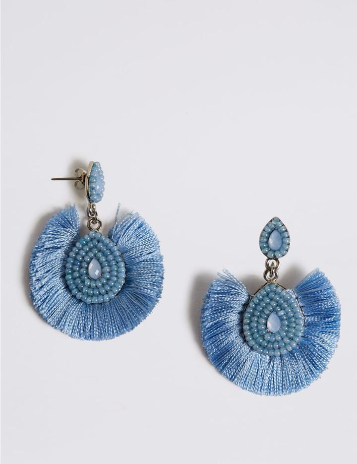 Marks & Spencer Fabric Fan Drop Earrings Blue Mix