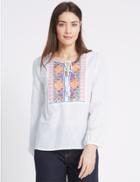 Marks & Spencer Linen Rich Printed Long Sleeve Blouse White Mix