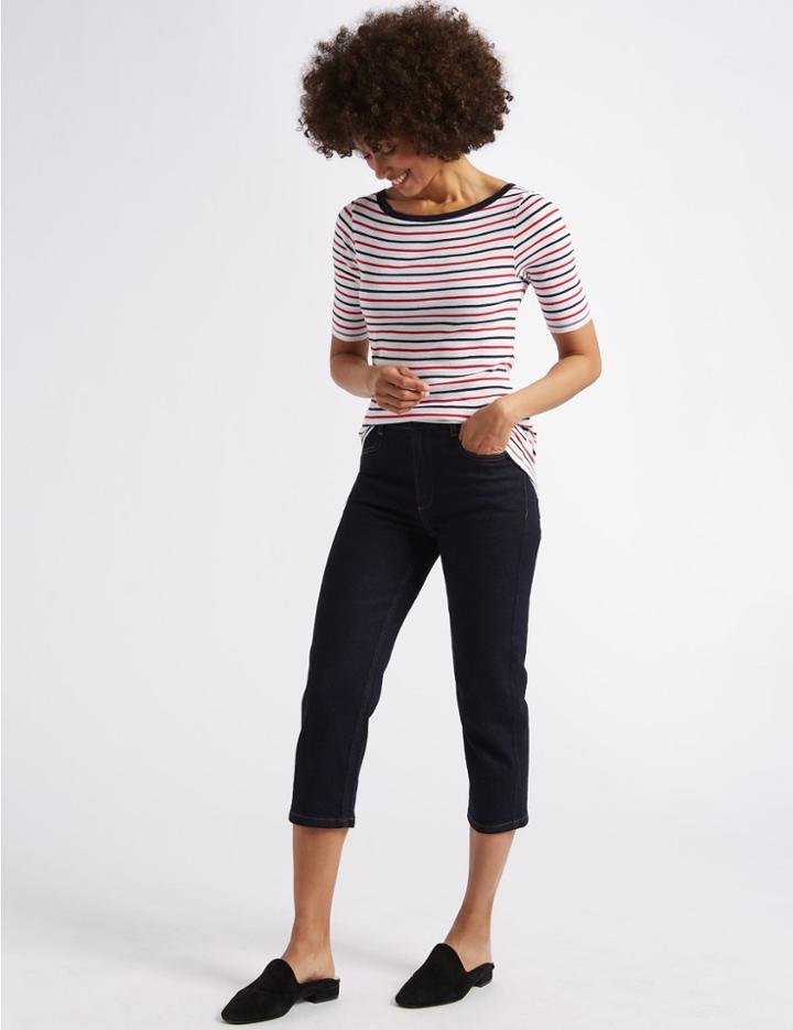 Marks & Spencer Straight Leg Mid Rise Cropped Jeans Indigo