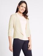 Marks & Spencer Ripple Hem Open Front 3/4 Sleeve Cardigan Cream