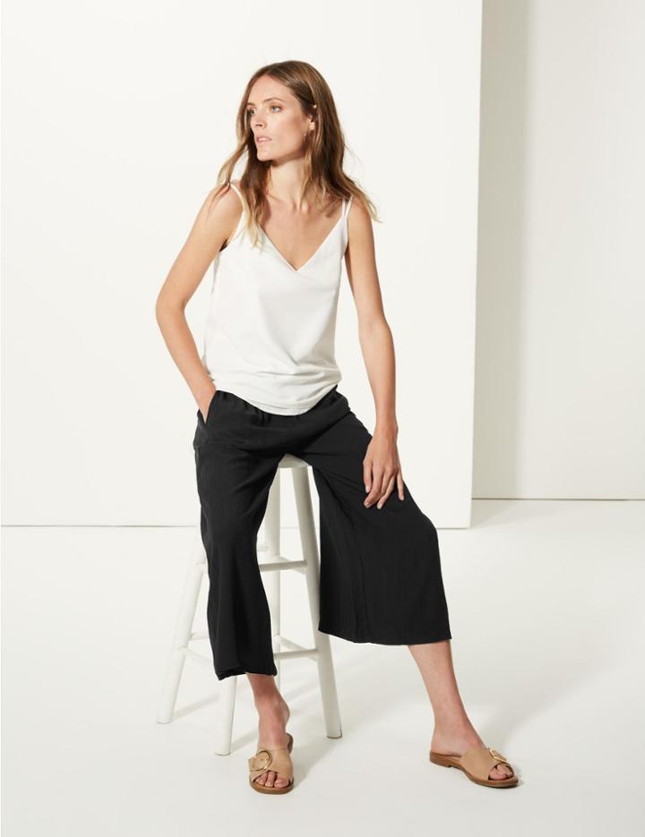 Marks & Spencer Wide Leg Cropped Flared Trousers Black