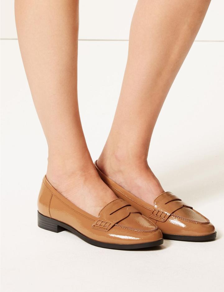 Marks & Spencer Wide Fit Leather Block Heel Loafers Nude
