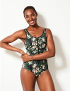 Marks & Spencer Active Printed Zip-up Swimsuit Green Mix