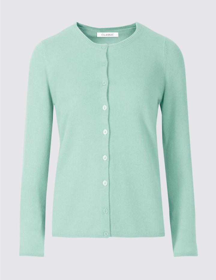 Marks & Spencer Cashmilon&trade; Round Neck Cardigan Duck Egg