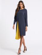 Marks & Spencer Asymmetric Contrast Pleat Tunic Midi Dress Blue Mix