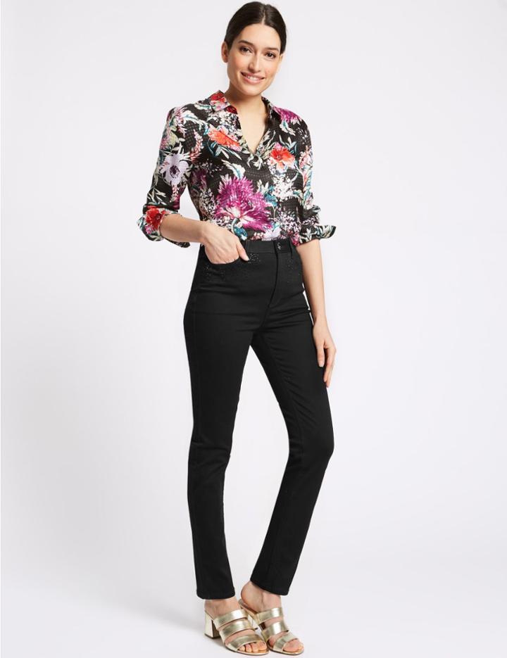 Marks & Spencer Embellished Roma Rise Slim Leg Jeans Black