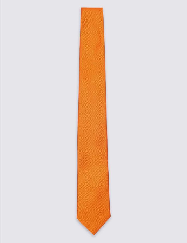 Marks & Spencer Pure Silk Satin Twill Tie Orange