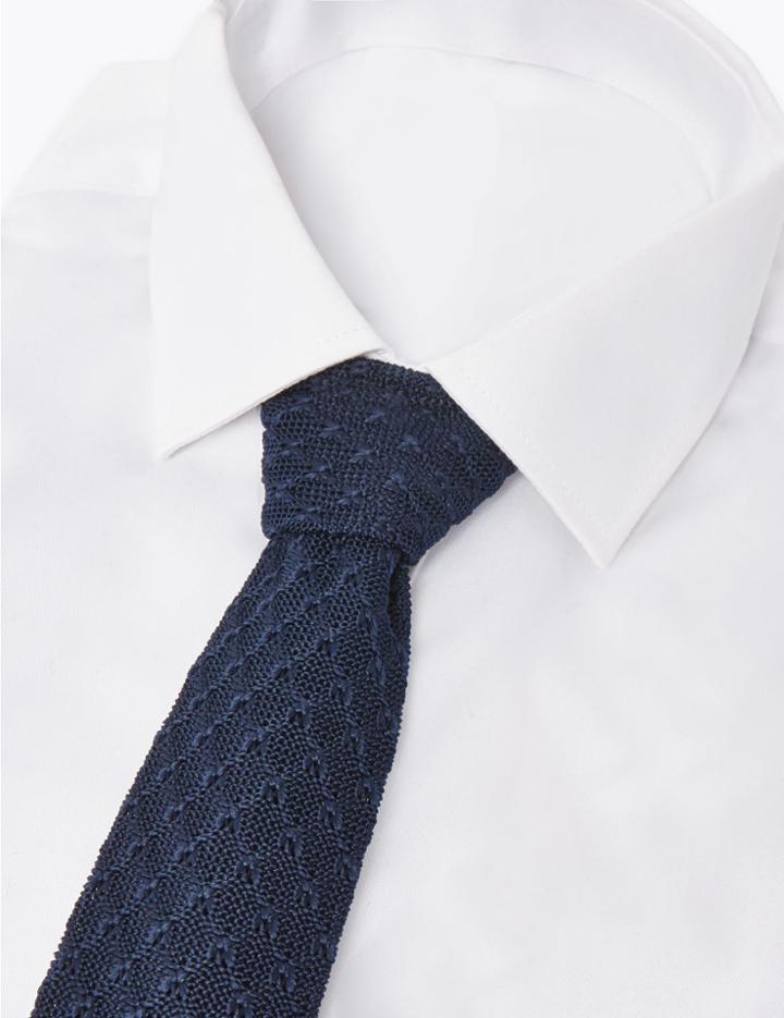 Marks & Spencer Skinny Textured Knitted Tie Navy