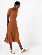 Marks & Spencer Knitted Fit & Flare Dress Light Tan Mix