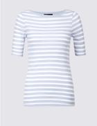 Marks & Spencer Pure Cotton Striped Half Sleeve T-shirt Chambray Mix