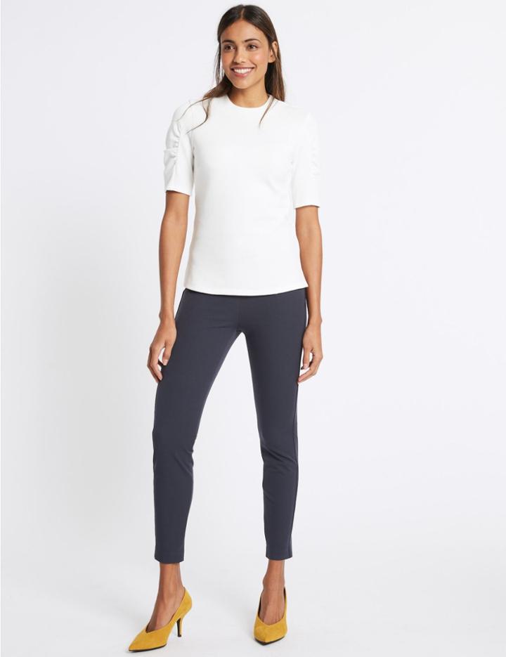 Marks & Spencer Mock Fly Bi Stretch Skinny Leg Trousers Dark Navy