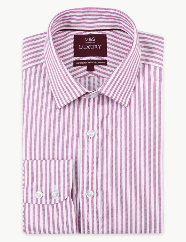 Marks & Spencer Pure Cotton Regular Fit Shirt Magenta Mix