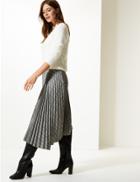 Marks & Spencer Checked Asymmetric Pleated Midi Skirt Black Mix