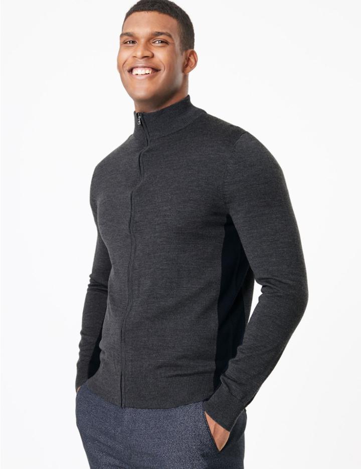 Marks & Spencer Pure Extra Fine Merino Wool Cardigan Dark Grey