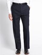 Marks & Spencer Pure New Wool Pinstriped Flat Front Trousers Navy