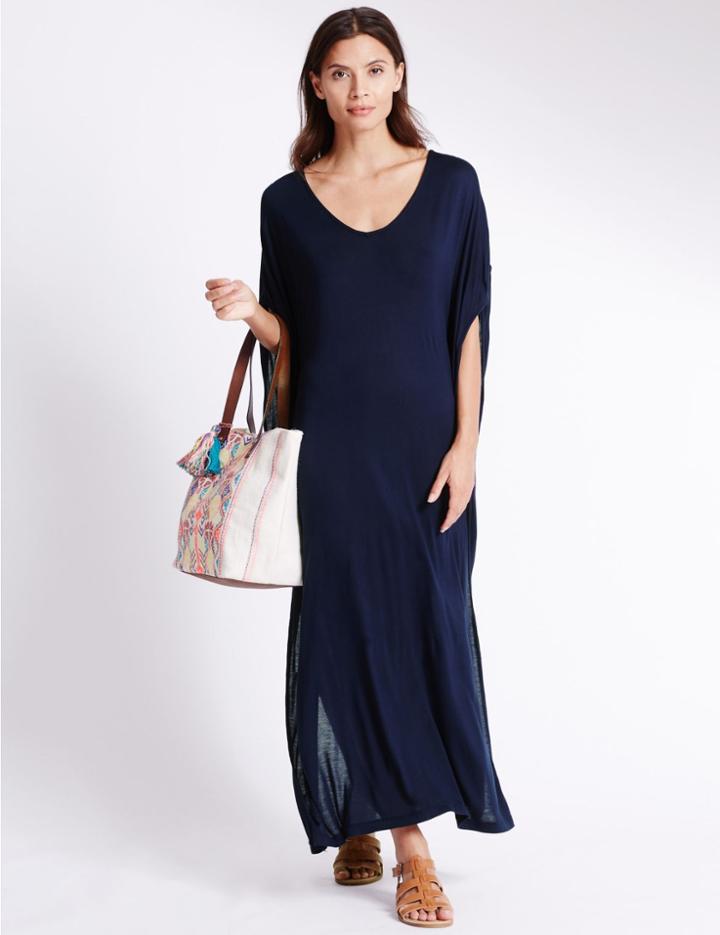 Marks & Spencer Angel Sleeve Jersey Maxi Dress Navy