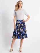 Marks & Spencer Cotton Blend Floral Print Full Midi Skirt Navy Mix