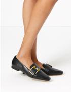 Marks & Spencer Leather Buckled Square Toe Loafers Black
