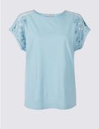 Marks & Spencer Pure Cotton Macrame Shoulder T-shirt Pale Blue