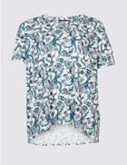 Marks & Spencer Curve Floral Print Short Sleeve T-shirt Ivory Mix