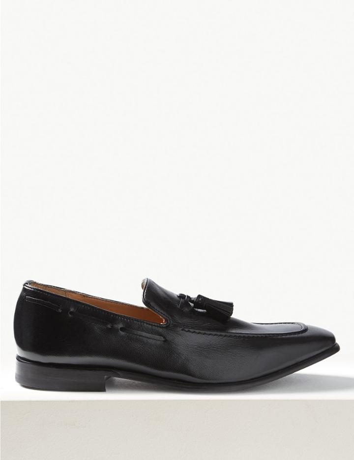 Marks & Spencer Leather Slip-on Tassel Loafers Black/black