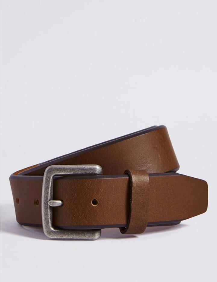 Marks & Spencer Bevelled Edge Leather Buckle Belt Black
