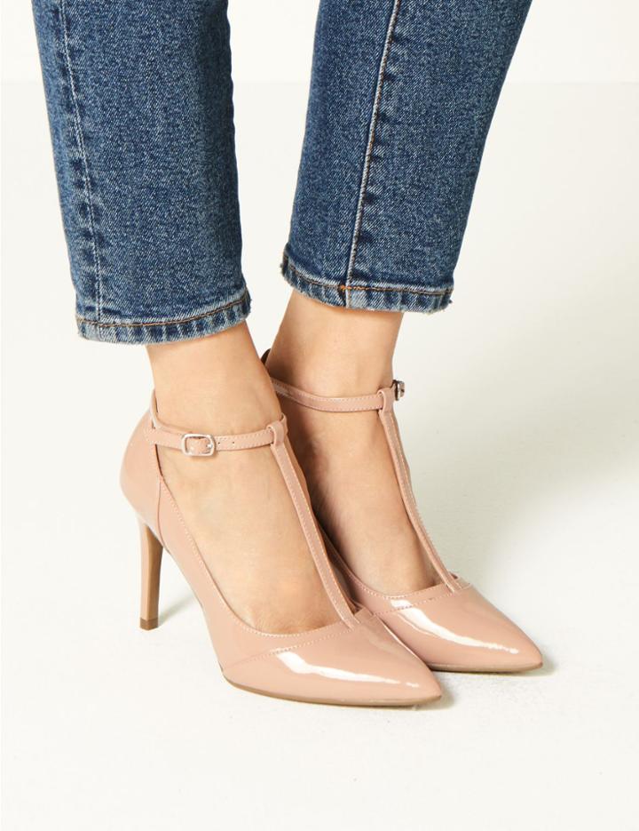 Marks & Spencer Stiletto Heel T-bar Court Shoes Nude