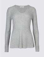 Marks & Spencer Ribbed Peplum Hem V-neck Jumper Grey