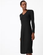 Marks & Spencer Ribbed Jersey Fit & Flare Midi Dress Black