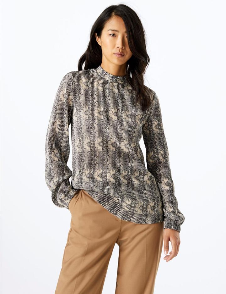 Marks & Spencer Printed Plisse Relaxed Fit Blouse Black Mix
