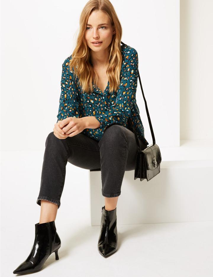 Marks & Spencer Oversized Animal Print Long Sleeve Shirt Teal Mix