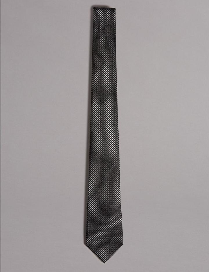 Marks & Spencer Pure Silk Spotted Tie Dark Grey