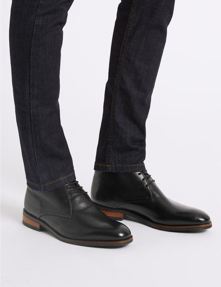 Marks & Spencer Extra Wide Leather Lace-up Chukka Boots Black
