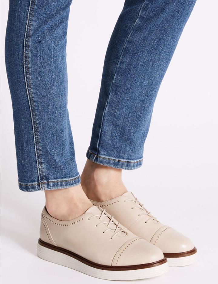 Marks & Spencer Leather Flatform Lace-up Brogue Shoes Nude