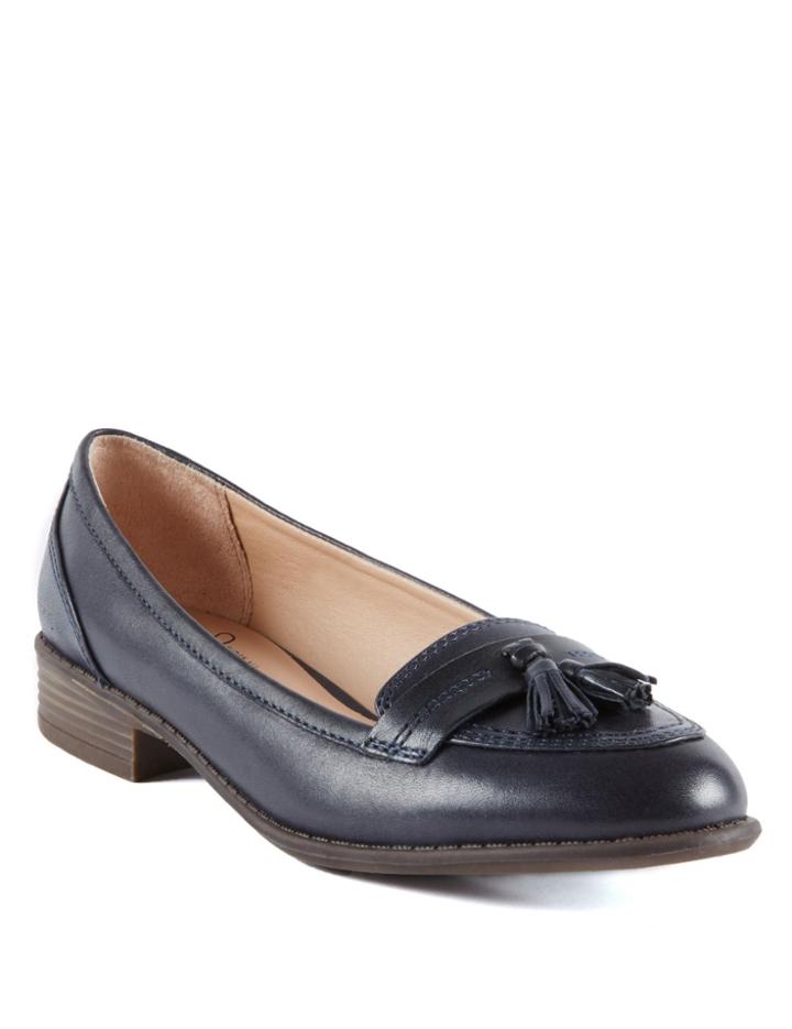 Marks & Spencer Wide Fit Leather Tassel Loafers Navy