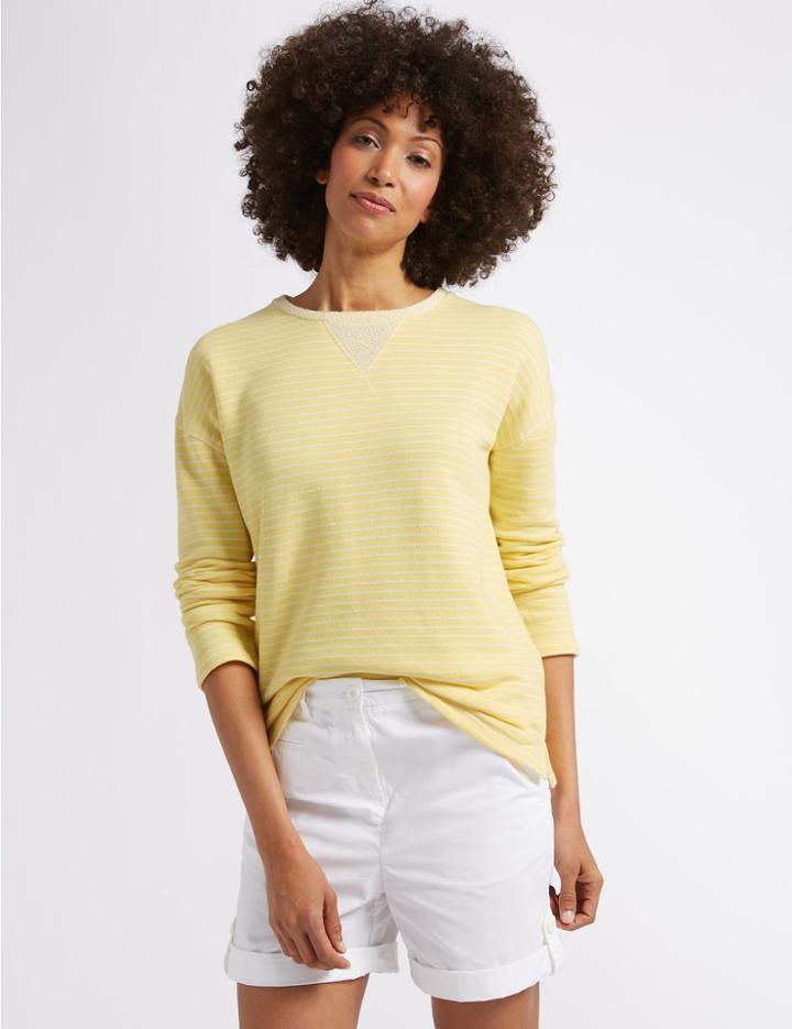Marks & Spencer Cotton Rich Striped Long Sleeve Top Yellow Mix