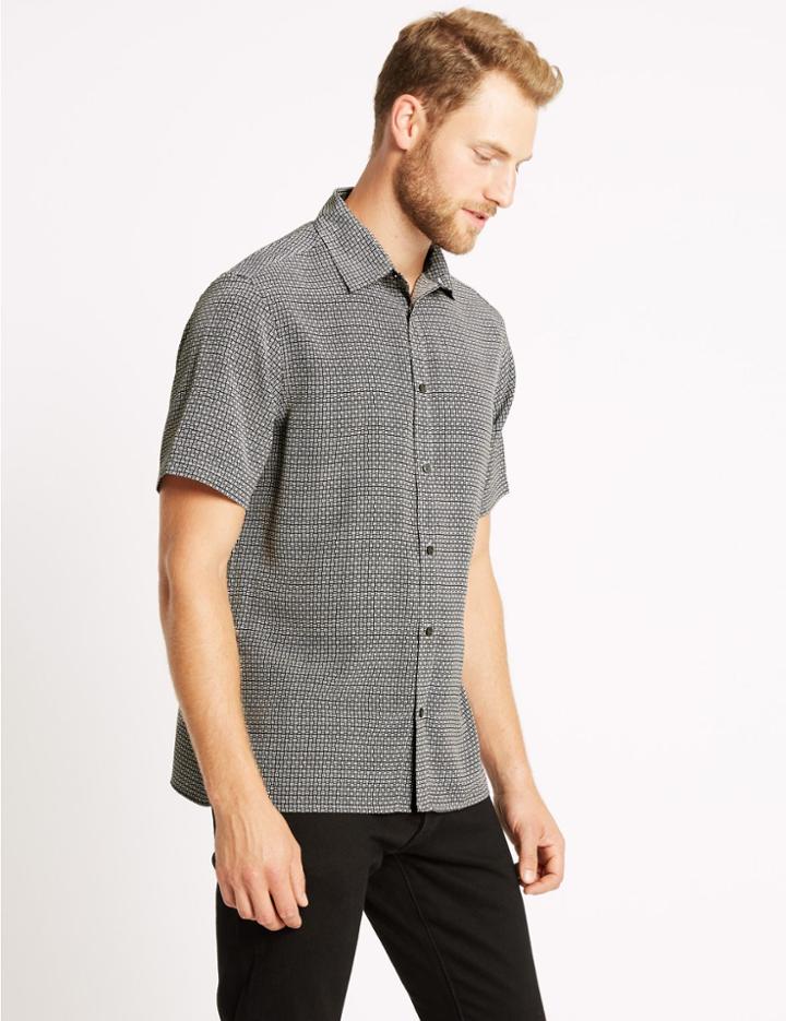 Marks & Spencer Geometric Print Shirt Black Mix