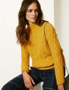 Marks & Spencer Cable Knit Funnel Neck Jumper Ochre