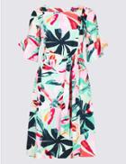 Marks & Spencer Linen Blend Floral Print Tunic Dress Aqua Mix