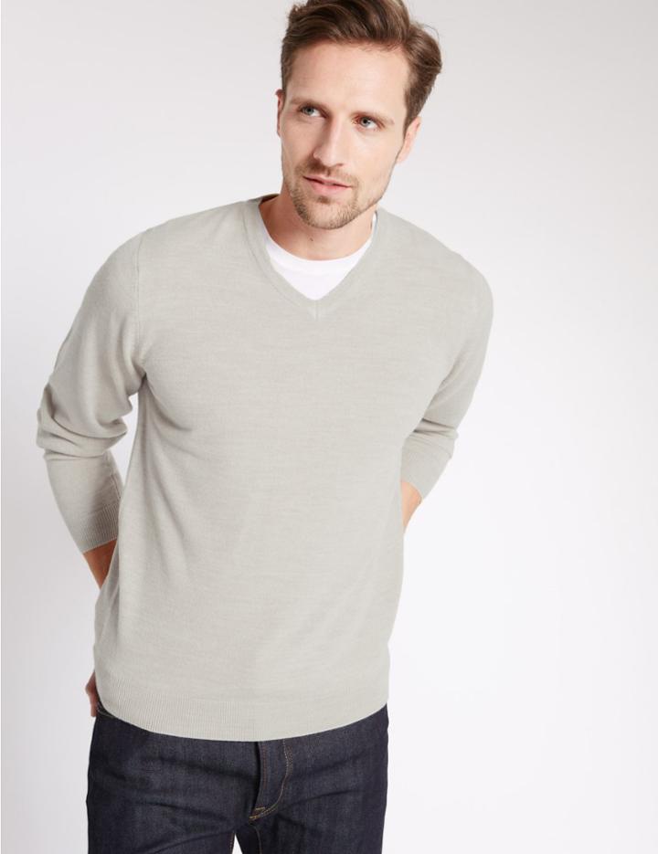 Marks & Spencer V-neck Jumper Stone Mix